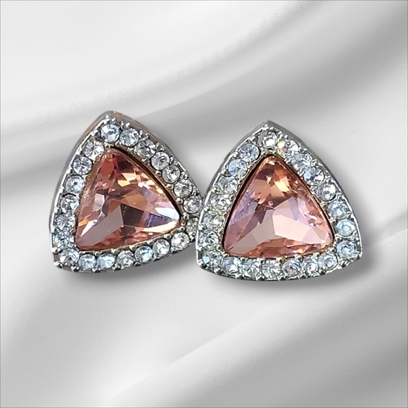 Jewelry - Triangular Pink Crystal Earrings with Silver Accents